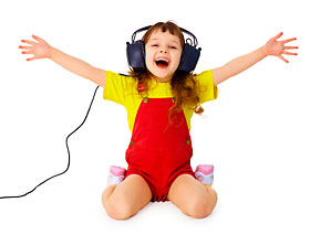 little girl listening to music